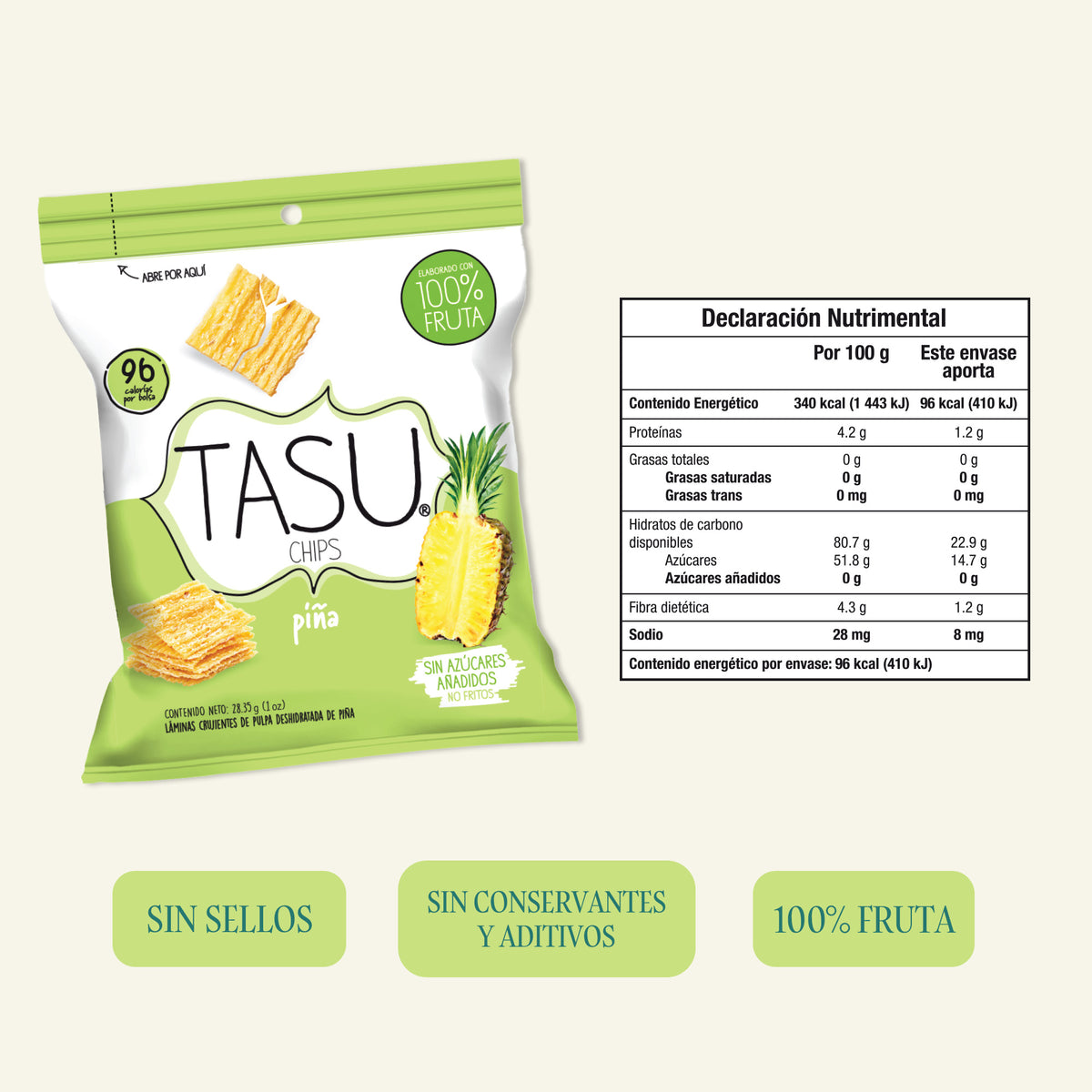 Chips de Piña 28.5 g – 100% Fruta Natural | TASU