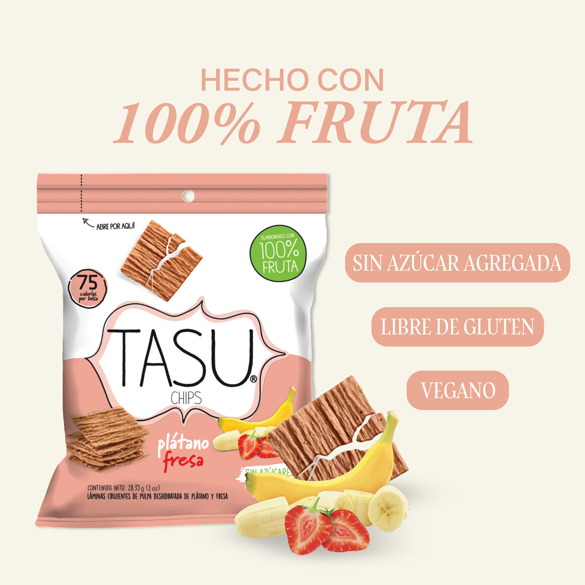 Chips de Plátano Fresa 28.5 g – 100% Fruta Natural | TASU