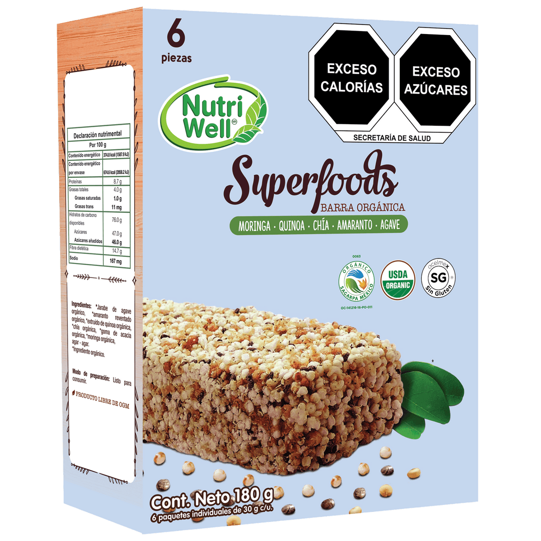 barra superfoods con moringa, quinoa, chÃ­a y amaranto.