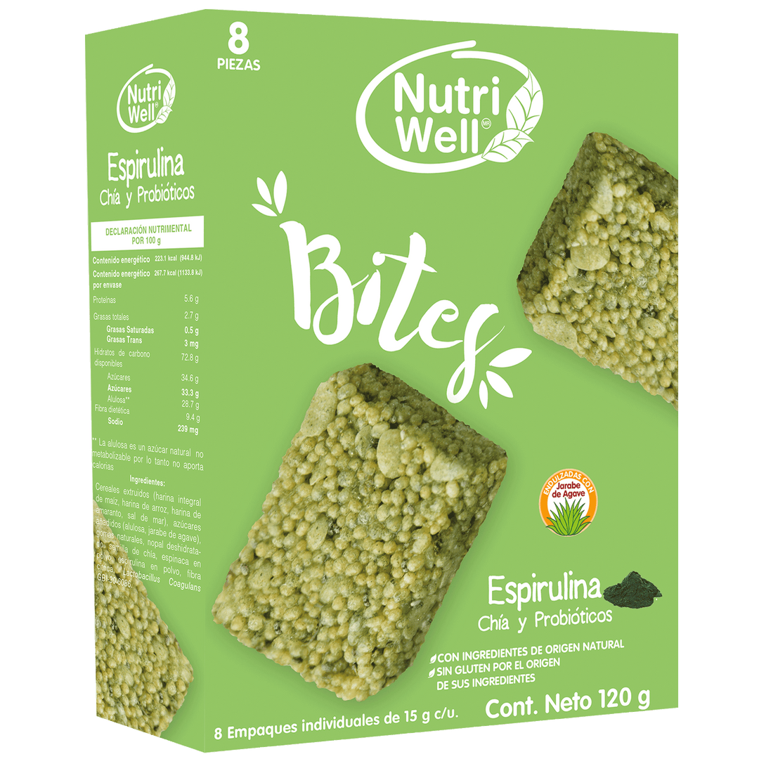 bites con espirulina, chia y probioticos